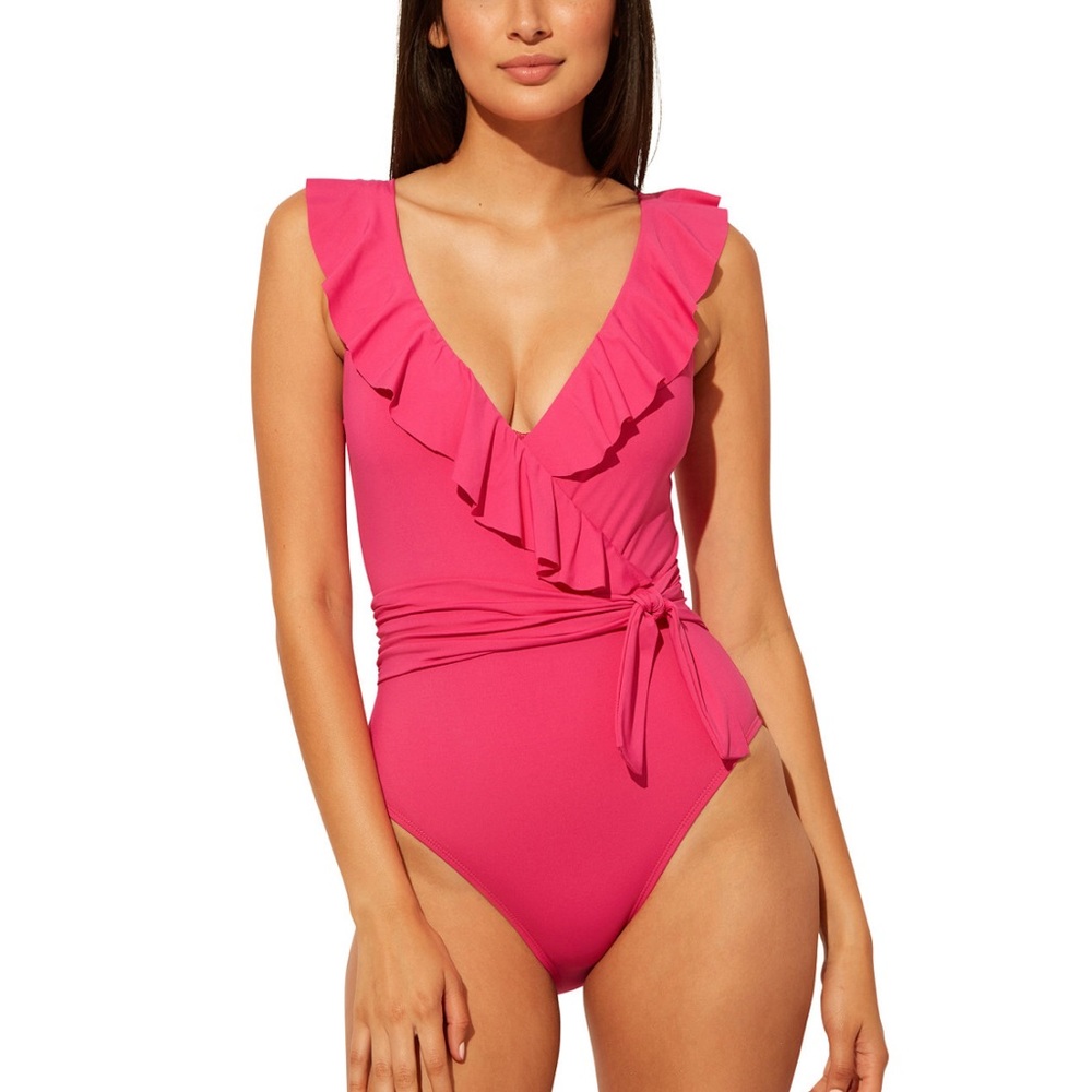 Bleu by Rod Beattie Ruffled Surplice One-Piece Swimsuit in Think Pink